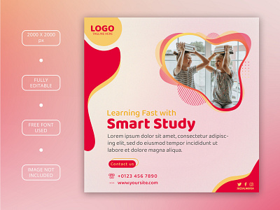 Smart Study Social media post template branding design free graphic design illustration instagram logo marketing media online photoshop post smart social study vector