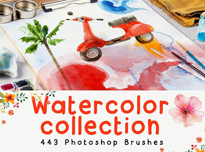 443 Watercolor Brushes for Photoshop art artwork brush clipart design digital graphic design photoshop strokes watercolour