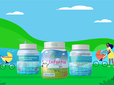 Supplement Label & Packaging Design / Cover Design art baby blue bottle cover designgreen illustration infant jar kids label packaging design packaging pro premium product product label supplement supplement label supplement packaging tub