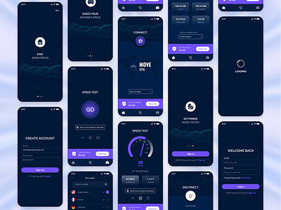 User Interface of Move VPN App app application branding dark design minimal nice night software ui ux vpn web