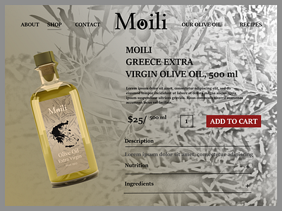 Moili- olive oil brand- single product page branding design illustration logo typography ui