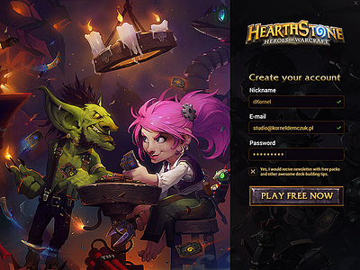 Hearthstone sign up page