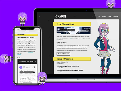 Seiun Virtual Idols 2018 Redesign anime illustration launch mockup pixel site launch utau vocaloid web design website wordpress