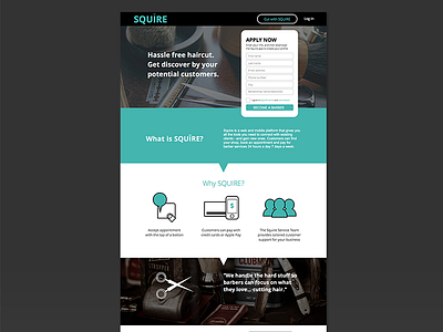Squire Landing Page for Sign Up apply barber haircut landing page redesign sign up squire ui ux uxui web design website