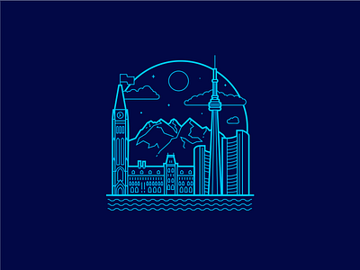 Canada buildings canada city cityhall flat icon illustration lineart mountain toronto vector water