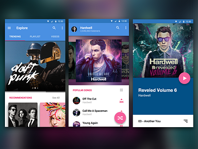 UI Music App android concept electronic flat material mobile music music app playlist ui ux design