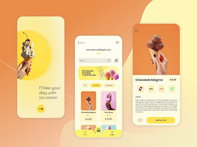 Ice Cream App apps chocolate clean concept design elegant ice cream minimalist mobile mobile apps ridwanhanafi simple ui ui design uiux yellow