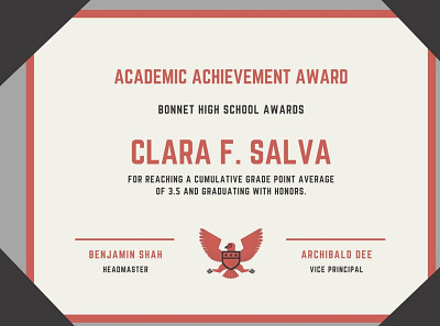 Academic Achievement Award certificate