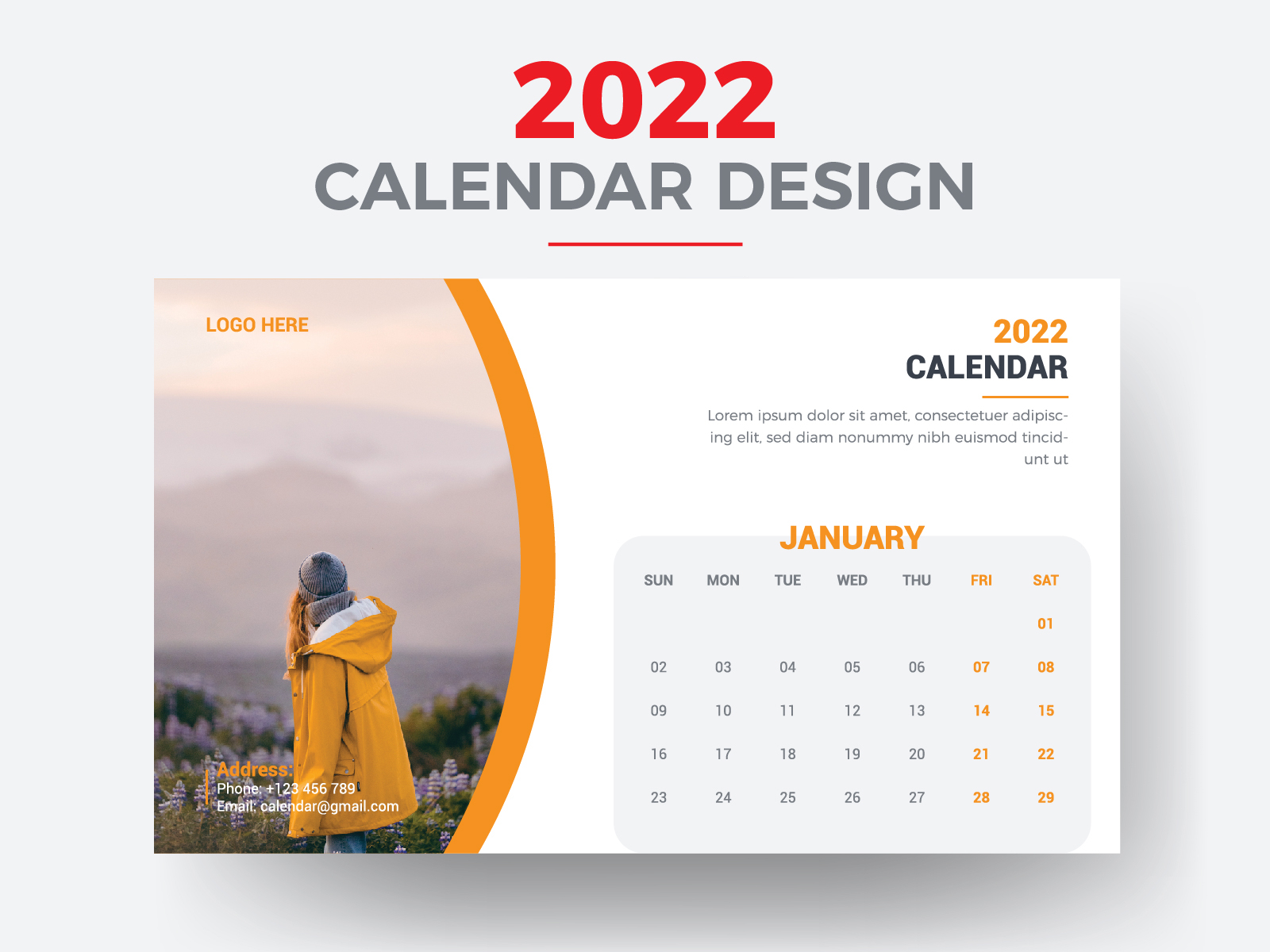 2022 Monthly Travel Desk Calendar Design Template by Graphic Panda on