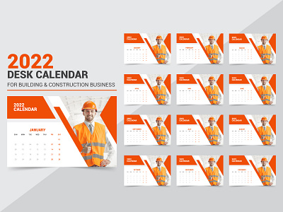 2022 Orange Colour Desk Calendar Design Template Download. banner building business calendar calendar design construction construction calendar design desk desk calendar illustration month print real estate real estate calendar table template vector wall wall calendar