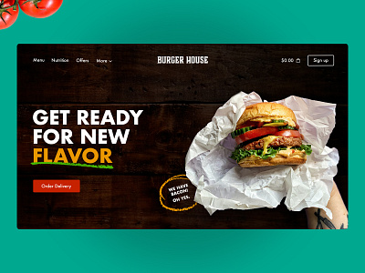 Burger Delivery bacon black burger clean delivery green photo red typogaphy web wood yellow