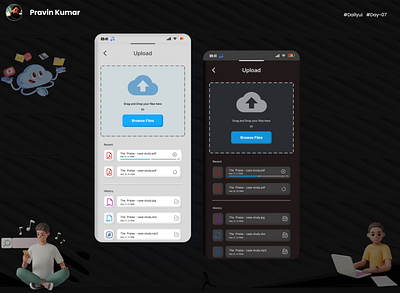 Daily UI challenge ~ Day 07 app branding daily ui challenge dailyuichallange design filemanagerapp fileuploaddesign illustration mobileappdesign prvn332 ui ui design ui trends user interface ux