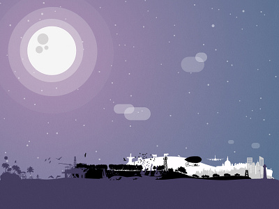 Landscape Night - Illustration illustration landscape moon night silhouette