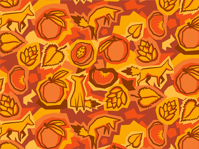 Foxes, Peaches & Hops autumn fall fox foxes hops illustration pattern patterndesign peach peaches