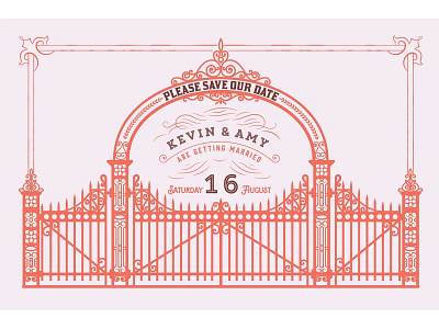 Wedding invitation background card date design forged gates invitation retro save vector vintage wedding