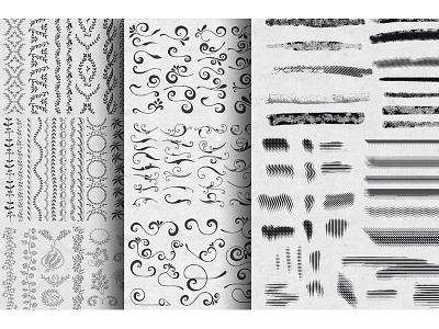 Border, swirls, and brushes set borders brushes decorative element engraving filigree line retro set stroke swirls texture