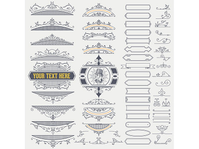 Kit of Vintage Elements accent badget design element flourish kit label set vector