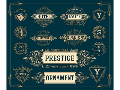 Set of monograms, logos and banners. baroque element emblem flourish golf label logo monogram retro sign templates vector