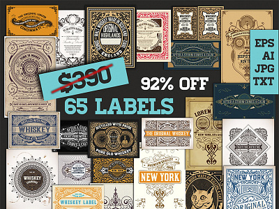 92% OFF Mega Pack 65 Labels bundle badge baroque bundle cards elements labels logo ornaments vintage western whiskey