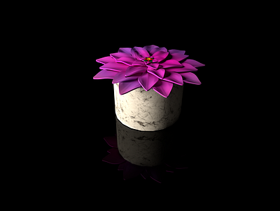 Violet flower with marble pot. 3d animation