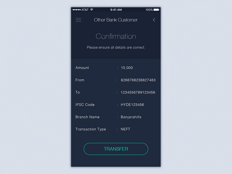 Money/Cash Transferring Screen