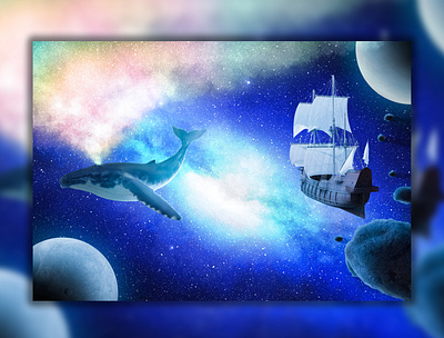 Space Whale art artwork design digital digital art fantasy fantasy art graphic design photo manipulation photoshop planets ship space space whale whale
