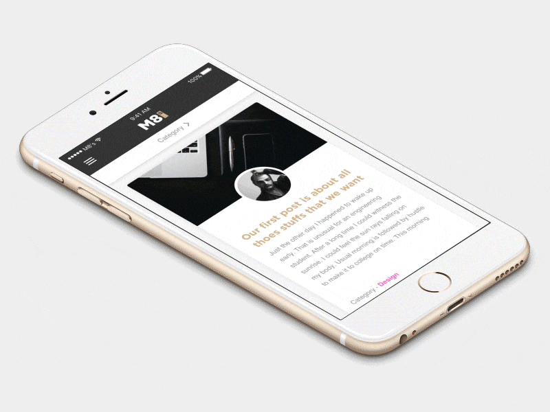 Sneak peek of M8's Blog page animation blog flat gif ihphone6 menu mobile principle ui ux