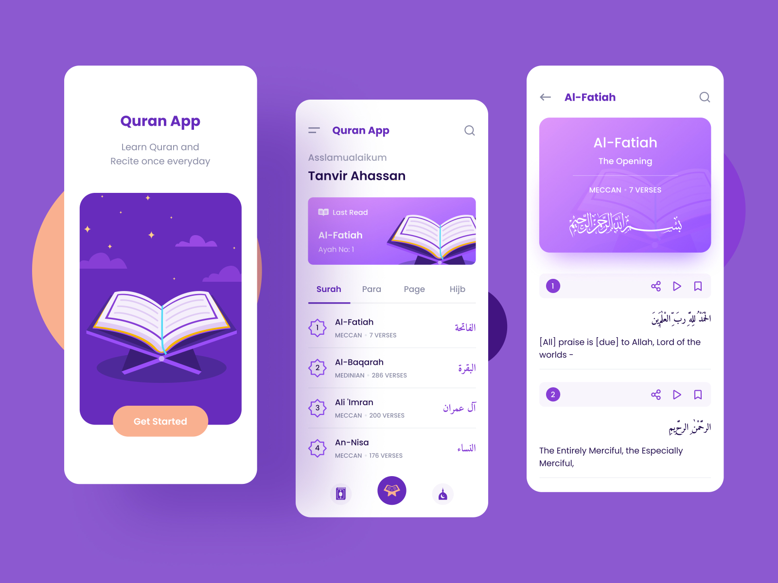 Quran App Concept (with Surah view) by Tanvir Ahassan Anik on Dribbble