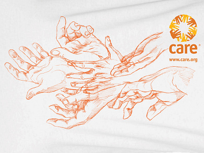 Care - Tee shirt design apparel branding drawing handmade hands illustration logo pencil tee