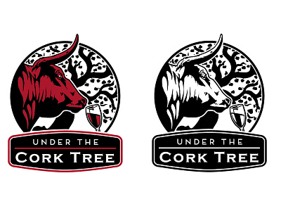 Cork Tree logo bull drawing fancy illustration ink logo so wine