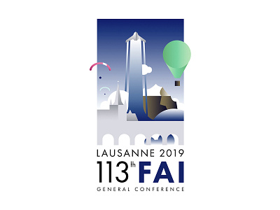 Logo design of 113th FAI General Conference in Lausanne 2019. aerospace branding conference design festival flat futurism illustration lausanne logo logotype sign trendy logo vector