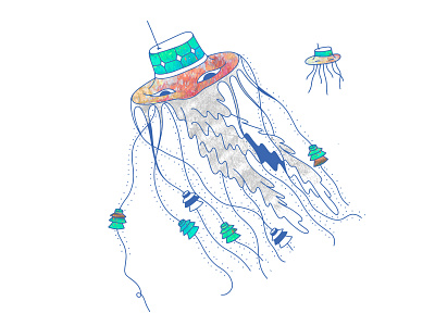 Inktober 17. [ SYNTHETIC NATURE ] — №17. drawing drawings icon illustraion inktober inktober2020 jellyfish line robot surrealism surrealistic synthetic synthpop vector