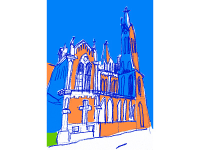 Gothic Church Illustration architecture art artwork christian christianity church design drawing europe expressionism gothic hand drawn holy illustration naively religion shrine sketch symbol temple