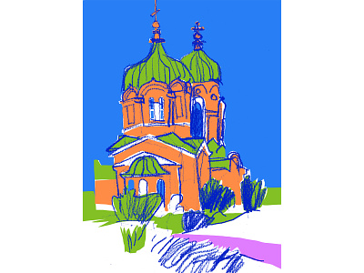 Bell tower Illustration ancient architect architectural architecture art artwork bell tower concept design drawing hand drawn illustration illustrations image museum old church orthodox orthodoxy red brick temple