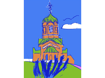 The old temple Illustration architectural design artwork building christian sign christianity church culture drawing graphics hand drawn style history concept illustration image landscape old church orthodox church red brick symbol temple traditional architecture