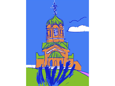 The old temple Illustration architectural design artwork building christian sign christianity church culture drawing graphics hand drawn style history concept illustration image landscape old church orthodox church red brick symbol temple traditional architecture