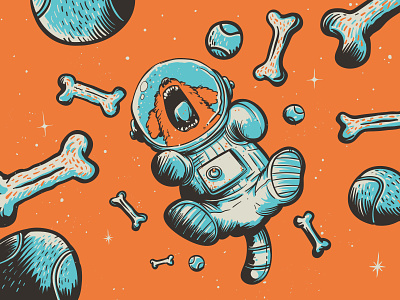 Float astronaut bone dog illustrator space tennisball