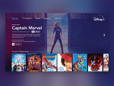 Disney+ UI branding captain marvel disney gradient marvel movies netflix streaming typography ui ui design ux ux design