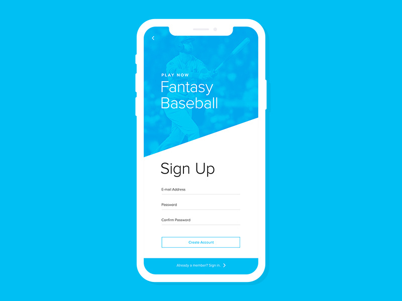 Fantasy Baseball // Sign Up signup login ux uiux iphone dodgers cody bellinger fantasy art baseball ui daily ui 001 daily ui challenge daily ui