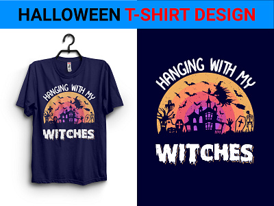 Halloween T-Shirt Design branding design ghost graphic design halloween halloween night halloween t shirt design hanging with my witches horror owl pumpkin scary shirt design sichonnu silhouette t shirt design witches