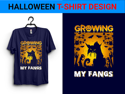 Halloween T-Shirt Design branding design fangs graphic design growing growing my fangs halloween halloween t shirt design horror illustration pumpkin scary shirt design sichonnu silhouette t shirt design witch witches