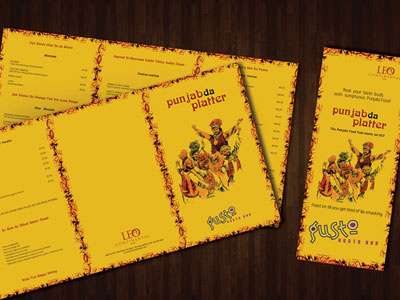 leaflet design graphic design gusto leaflet leaflet design leo platter print punjabi yellow