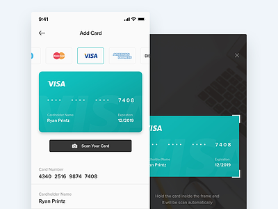 Add Card add card checkout credit dailyui ios payment scan scan card ui ux visa