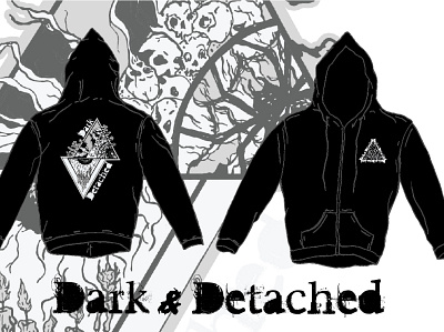 Dark & Detached Hoodie Design branding clothing line design graphic design grayscale hand drawn hoodie illustration merchandise shirt design zip up