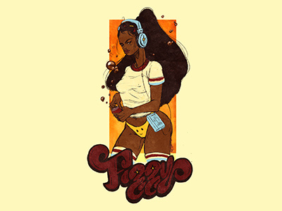 Fizzy 70s afro art handlettering illustration lettering pinup vibes