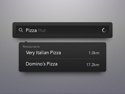 DailyUI - 022 - Search dailyui dark dropdown interface pizza results search skeuomorphism ui ux