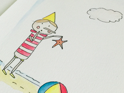 Pinocchio day to day life. balloon beach children illustration pinocchio starfish watercolour