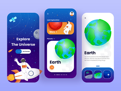 Universe Exploration App app branding design earth figma illustration modern rocket space star ui universe ux vector