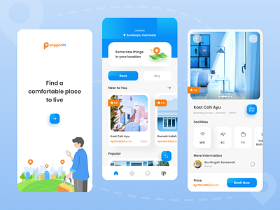 Panggonin - Properties and Travel App android apartement app booking design figma hotel illustration ios location travel trip ui ux vector