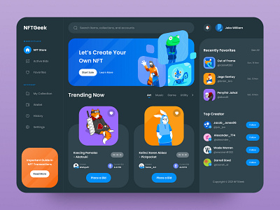 NFT Marketplace Dashboard app branding crypto cryptocurrency dark dashboard design figma illustration nft nftart ui ux webdesign website